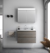 Serie Bellino - Meuble de salle de bain / Meuble miroir - 85 cm - Grain de bois Grijs - MDF - Moderne