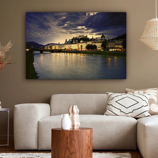 Toile Peinture Salzbourg coucher de soleil - 120x80 cm - Décoration murale
