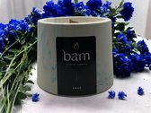 BAM kaarsen -aqua geurkaars met eigen handmade rond potje en houten wiek - op basis van zonnebloemwas - cadeautip - vegan
