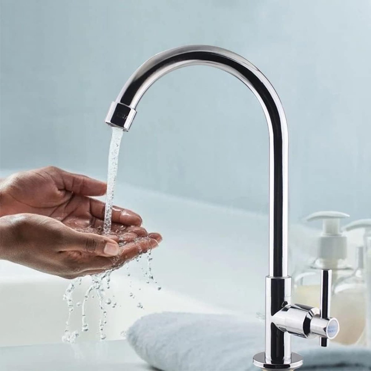 Roestvrijstalen wastafelkraan, keukenkraan voor gootstenen, keukenkraan, roestvrij staal, draaibare keukenkraan voor gootstenen (geen warm water)