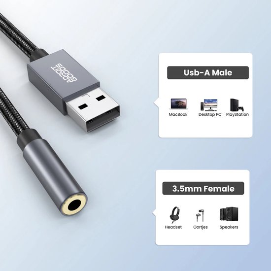 Adattatore Audio USB A 2 Jack 3,5 Mm TRRS - Scheda Audio Esterna Per Cuffie, Microfono, PS4, PS5, PC, 28 Cm