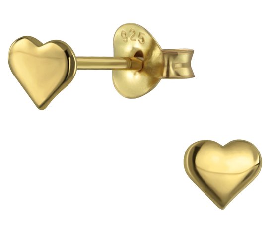 Joy|S  -Zilveren petit hartje oorbellen - 4 mm - 14k goudplating - kinderoorbellen
