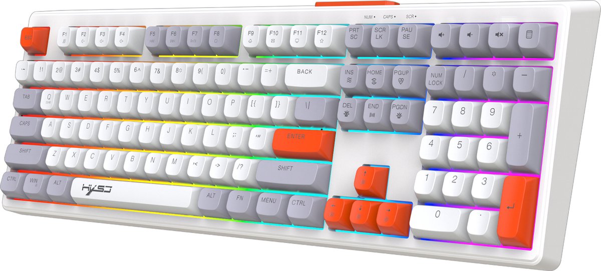 HXSJ V300 RGB Bedrade Gaming Toetsenbord - Membraan - QWERTY - Multicolor keycaps - Wit