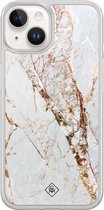 Casimoda® hoesje - Geschikt voor iPhone 14 - Marmer Goud - 2-in-1 case - Schokbestendig - Marble design - Verhoogde randen - Goudkleurig, Transparant