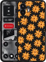 Cazy Hoesje Zwart geschikt voor Nothing Phone (2) Oranje Bloemen