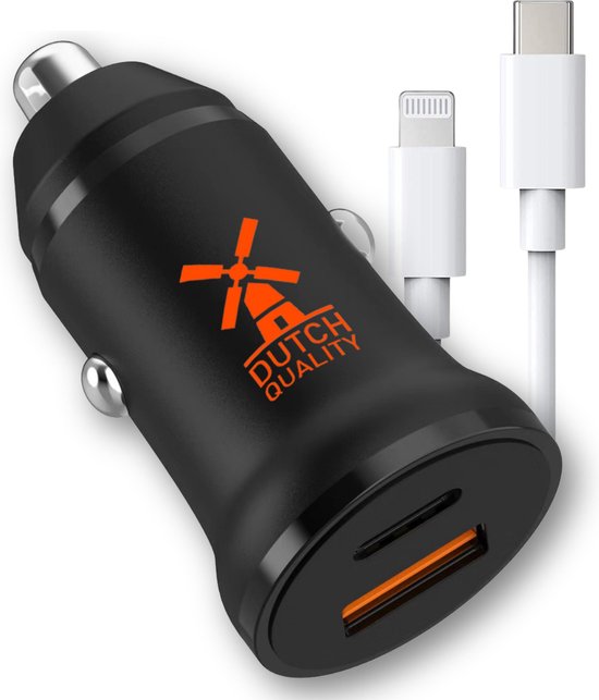 Chargeur de voiture USB C + câble Lightning adapté pour iPhone - Chargeur  de voiture... | bol.