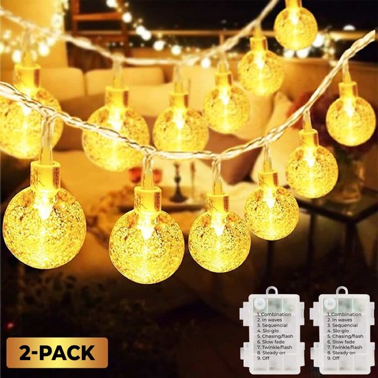 Pack de 2 guirlandes lumineuses Homèlle - 100 LED (2x50) - 10 mètres lumineux (2x5) - Blanc chaud - ø2cm - Eclairage de jardin - Éclairage de Noël extérieur & intérieur - Éclairage extérieur - Éclairage extérieur - Guirlandes lumineuses - Cristal