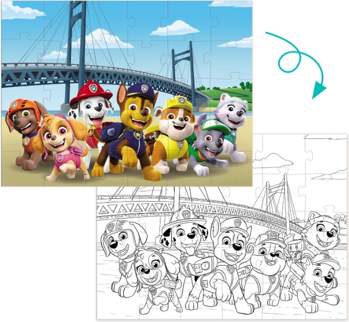 Paw Patrol Puzzel 3+ - 30 stukjes - Puzzel en Kleurplaat 2in1 - Paw Patrol Speelgoed met Chase - Marshall - Skye -Rubble - Paw Patrol Puzzel 3 jaar