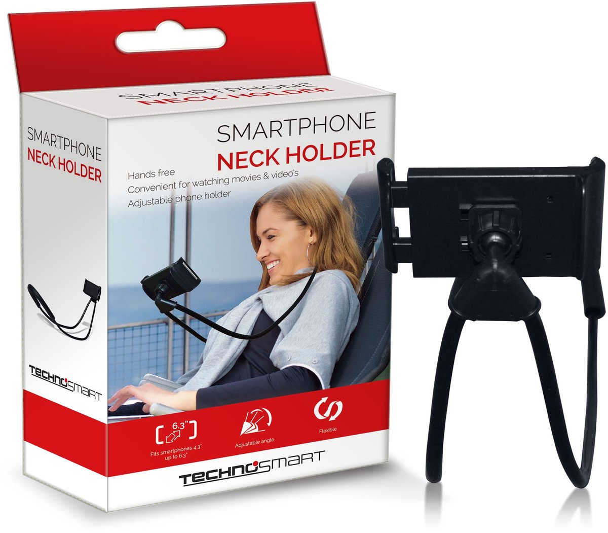 Nek telefoonhouder | Smartphone Houder | 360° Draaibaar | Universeel en Buigbaar | 4.3 tot 6.5 inch | Zwart