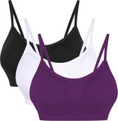 Dames ondergoed Strech Duenn Push up Yoga Sports BH Bra Top Set voor fitnesstraining bekleding 2-/3-pack - kleuren zwart, wit, donkerpaars - maat S