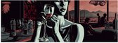 Poster Glanzend – Vrouw - Restauraunt - Mensen - Wijn - Drinken - 90x30 cm Foto op Posterpapier met Glanzende Afwerking