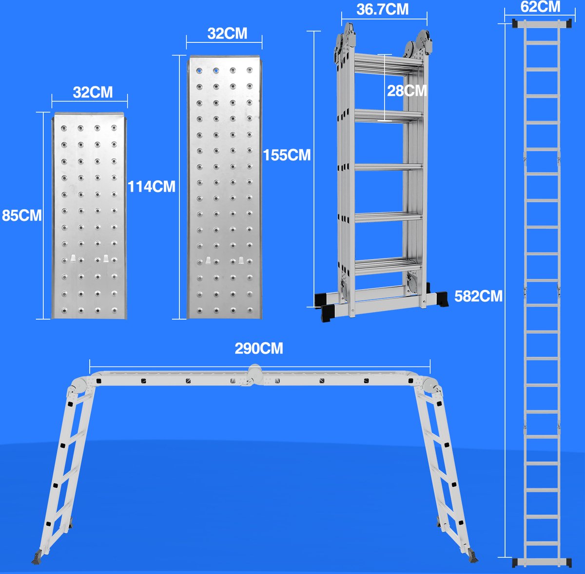 Vouwladder Multifunctionele ladder 4x5 Telescopische ladder Verlengladder Leunladder Aluminium ladder – foto 2