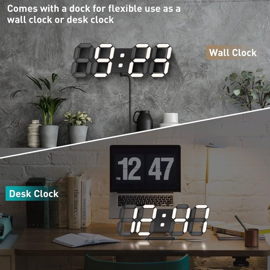 Digitale wandklok met groot scherm, elektronische led-wandklok, temperatuur- en maandweergave, multifunctioneel voor de woonkamer (wit licht met oranje