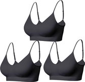 Gewatteerde Bralette voor Vrouwen Bandjes Slaap Bras Naadloze Yoga Sport Bras 3 Pack - kleur zwart - maat L