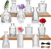 Kleine vazen ​​set, 12 stuks kleine glazen vazen, vintage decoratieve vazens, mini vazens, tafelvazen, diverse matten, bloemenvazen ​​voor tafeldecoratie, middenstukken, bruiloftsdecoraties,
