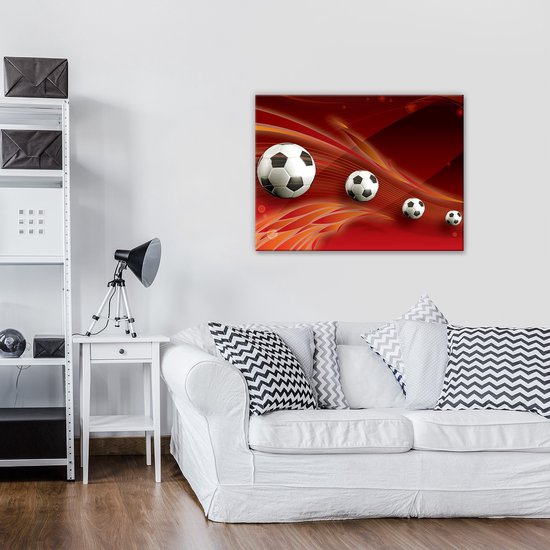 Peinture sur toile - Voetbal - Sport - Jouer au football - Fond rouge - Rouge - Cadre inclus - 80x60 cm (lxl)