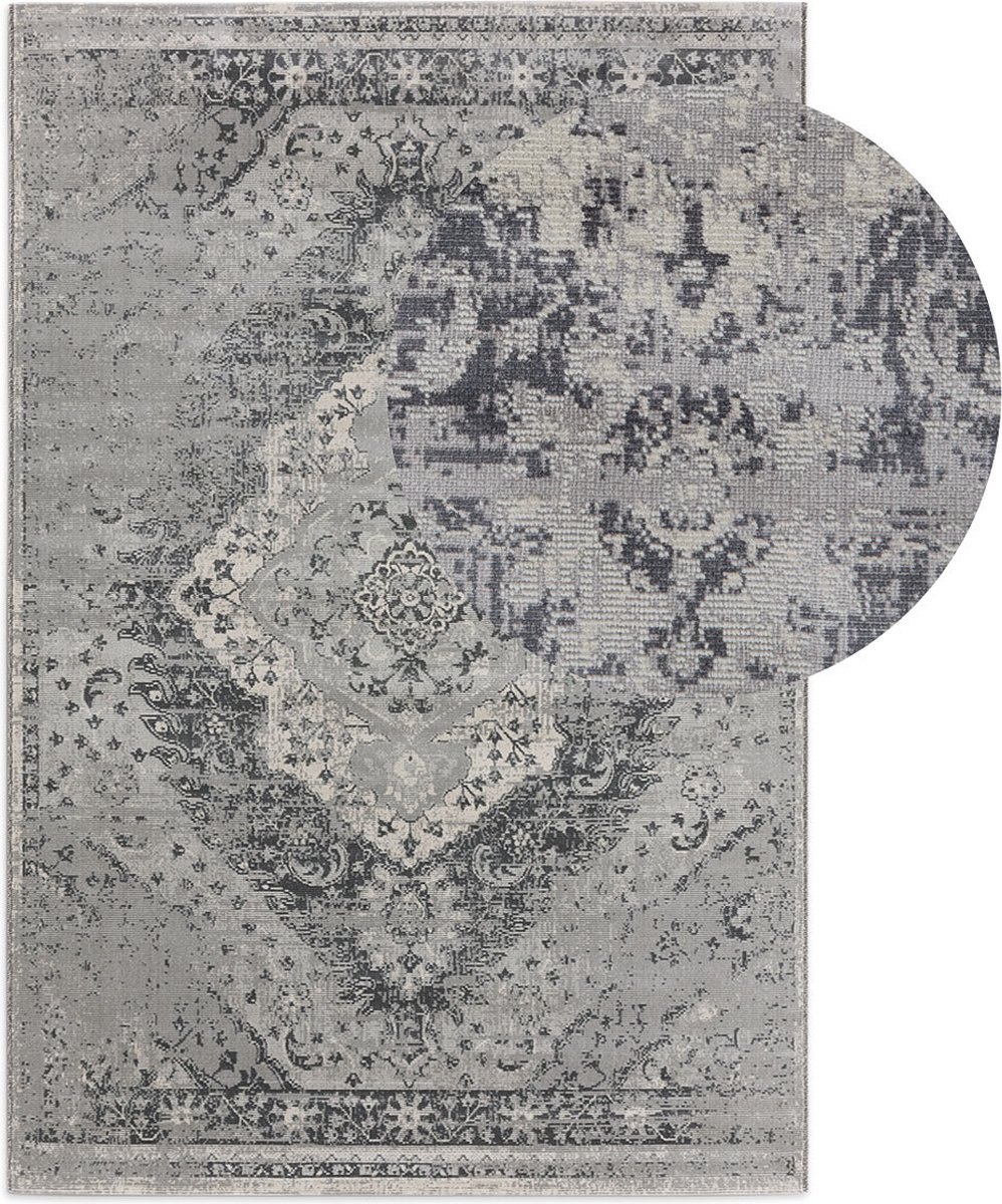Lifa Living - Vloerkleed - Vintage - Grijs/Crème - Poolhoogte: 5 mm - Oosters - 80 x 150 cm