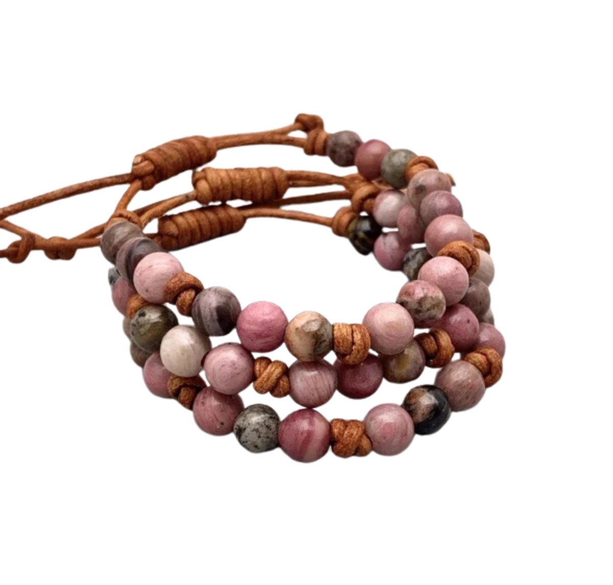 Sparkolia Rhodochrosiet Edelsteen Armband Roze | Touw Verstelbaar | Heren Dames