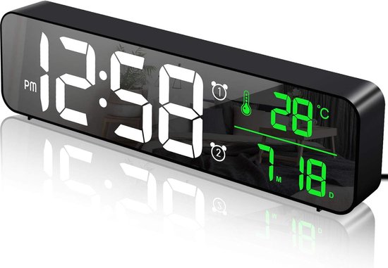 réveil Grand écran LED numérique avec calendrier de température et de date,  horloge de... | bol