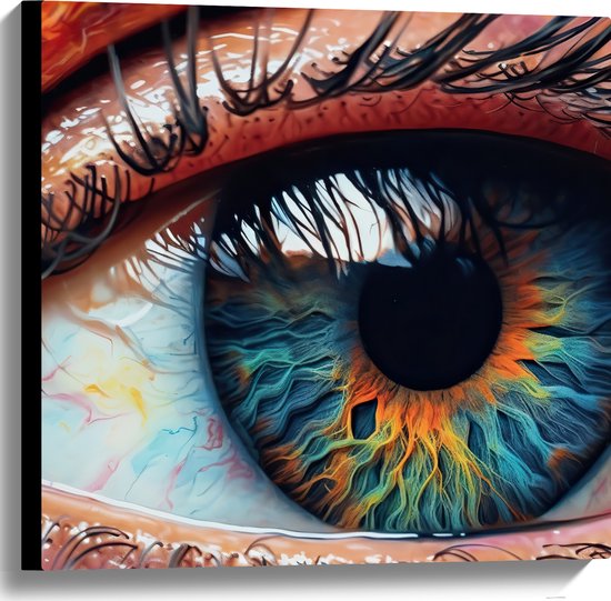 Canvas - Oog - Wimpers - Pupil - Mens - Kleuren - 60x60 cm Foto op Canvas Schilderij (Wanddecoratie op Canvas)