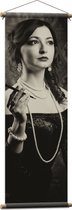 Textielposter - Vrouw - Sierraden - Jurk - Zwart - Wit - 40x120 cm Foto op Textiel