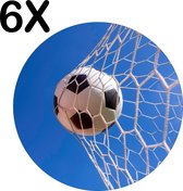 BWK Flexibele Ronde Placemat - Voetbal in het Net van het Goal - Set van 6 Placemats - 40x40 cm - PVC Doek - Afneembaar