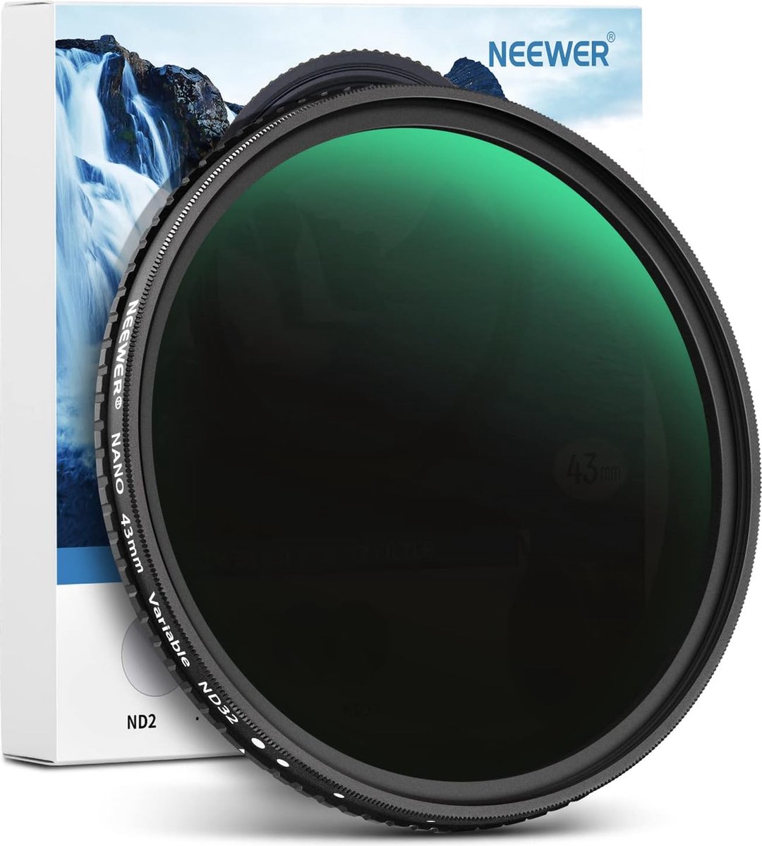 Neewer® - 43mm HD Variabel ND-filter ND2-ND32 (1-5 Stops) - Geen X-kruis/Optisch Glas - 30-Laags Nano Coating - Ultradun Aluminiumlegering Frame - Waterafstotend Krasbestendig Neutraal Dichtheidsfilter