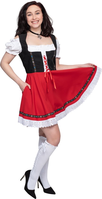 Dirndl jurk Gabi - Dames - Oktoberfest & Tiroler - Rood-Zwart - Maat XL |  bol