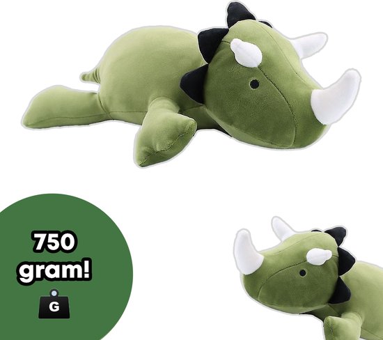 Knuffelkings® Verzwaringsknuffel - Verzwaarde Knuffel - Anxiety Knuffel - Weighted Stuffed Animal - Zware Knuffel - Kalmerend - 38cm - Green Triceratops - Maat M