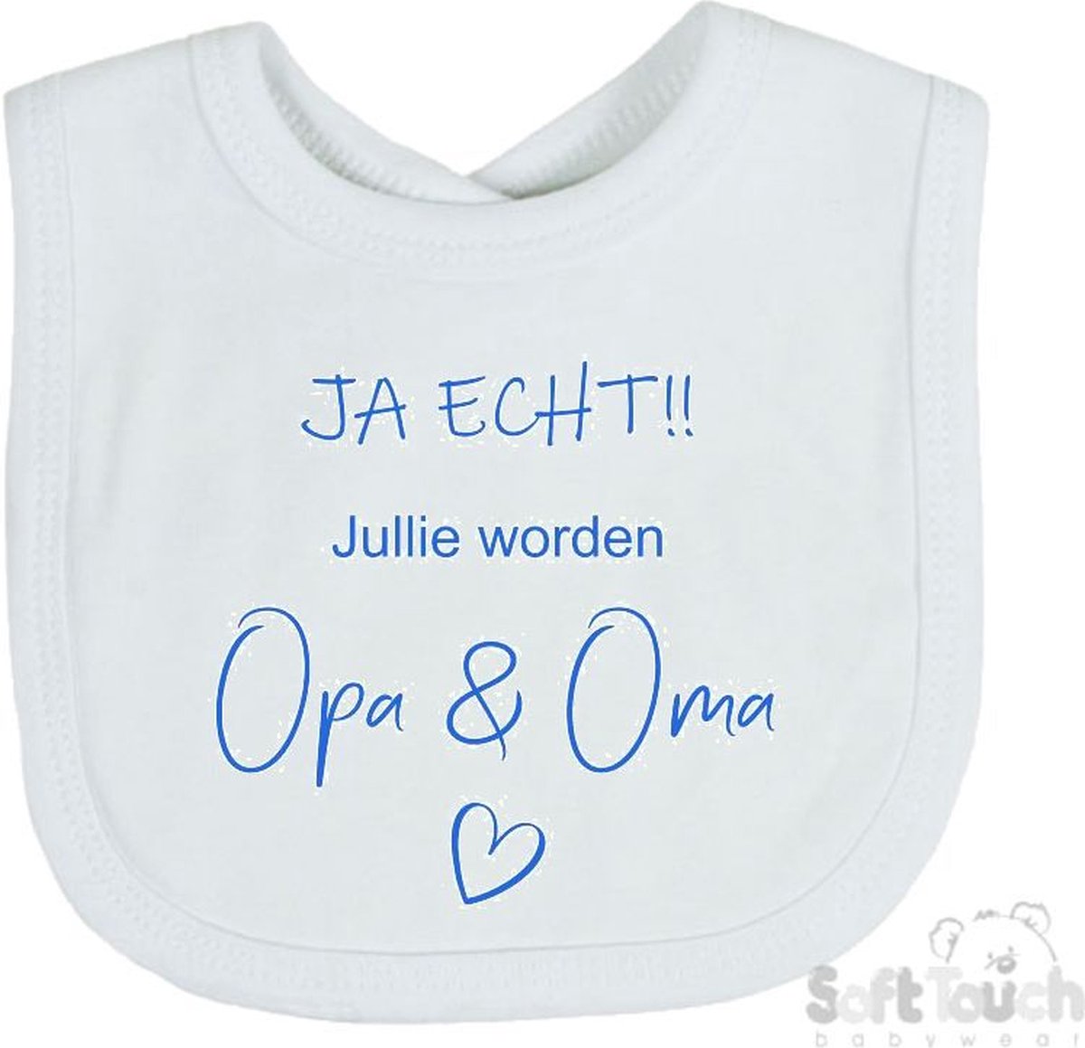 Goedkoopste Soft Touch Slabber Slabbetje Slab JA ECHT!! Jullie worden Opa & Oma Unisex Katoen Wit/blauw Maat 33x22 Cm