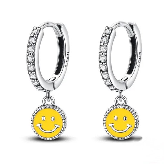 Boucles d'oreilles fille smiley - argent - paillettes - jaune - scintillement - diamant
