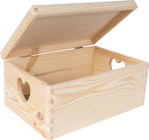 Creative Deco Grande boîte de rangement en bois | 30x20x14cm | Avec couvercle et poignée coeur | pour documents, objets, Jouets, Outils