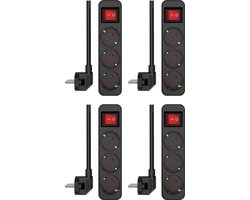 4-Pack ELRO ES103S-B Stekkerdoos 3-voudig met schakelaar en 1,5m snoer | Hoge veiligheid | Kinderbeveiliging | Geaarde stekker | Brandveilig | TÜV getest | Zwart