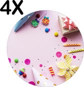 BWK Flexibele Ronde Placemat - Roze Party - Feest - Versiering - Achtergrond - Set van 4 Placemats - 50x50 cm - PVC Doek - Afneembaar