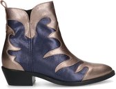 Manfield - Dames - Blauwe leren cowboy laarzen met metallic details - Maat 39