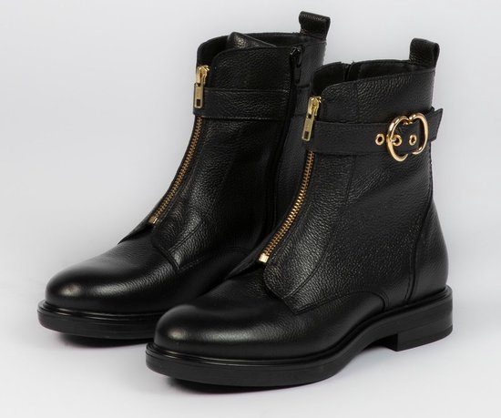 Manfield Dames Zwarte leren biker boots met gesp Maat 42 bol - Main Image