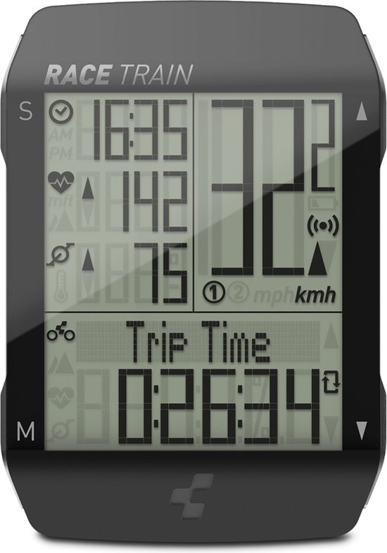 CUBE Ordinateur de vélo Race Train Set - Compteur kilométrique de vélo - Fonction fréquence cardiaque et cadence - Lumineux - Sans fil - Zwart - 57 x 41 x 15 mm