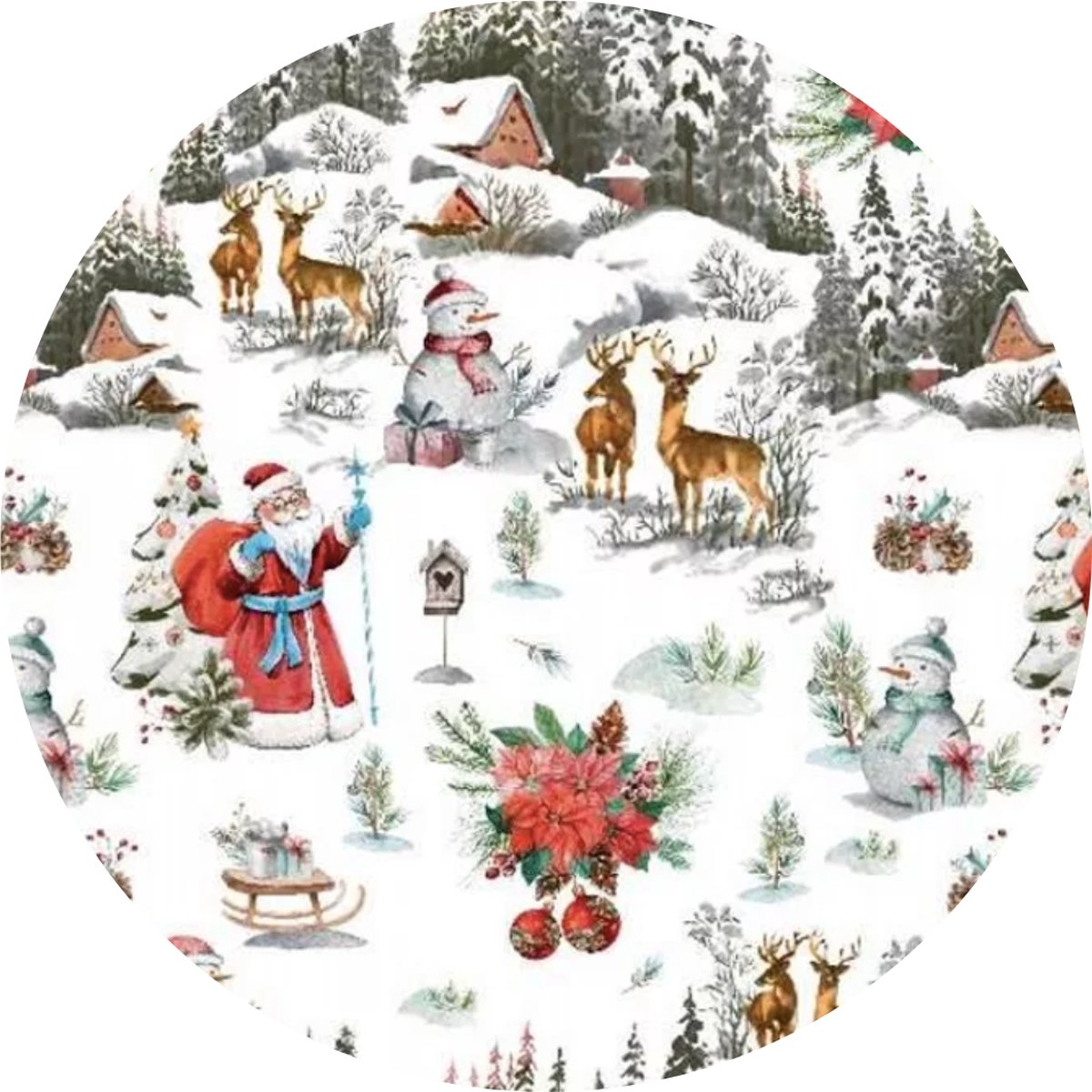 Tafelzeil PVC - Kerst - feestdagen - 140cm rond gesneden - op koker geleverd zonder plooien - Christmas village wit