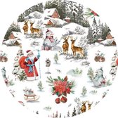 Nappe PVC - Noël - fêtes - 140cm coupée ronde - livrée sur tube sans plis - Village de Noël blanc