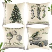 Taies d'oreiller pour Noël, 4 pièces, 45 x 45 cm, taie d'oreiller de Noël en lin, motif élan du père Noël, kussen de Noël – Style gris