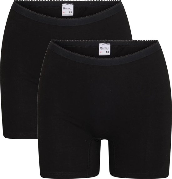 Twee zwarte katoenen boxershorts met decoratieve rand aan de tailleband.