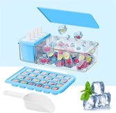 2-in-1 ijsblokjeshouder met deksel, 24 en 4 stuks ijsvormpjes, ijsblokjesdoosjes, snelle scheiding, grote opbergruimte, ijsblokjeshouder met container (blauw)
