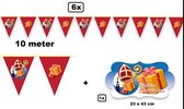 6x Vlaggenlijn Sinterklaas rood 10 meter met feestbord - Sint Nicolaas Sint en Piet decoratie vlaglijn