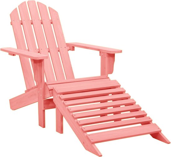 The Living Store Adirondack stoel - Massief vurenhout - Roze - 70x147.5x88.5cm - Met voetenbank