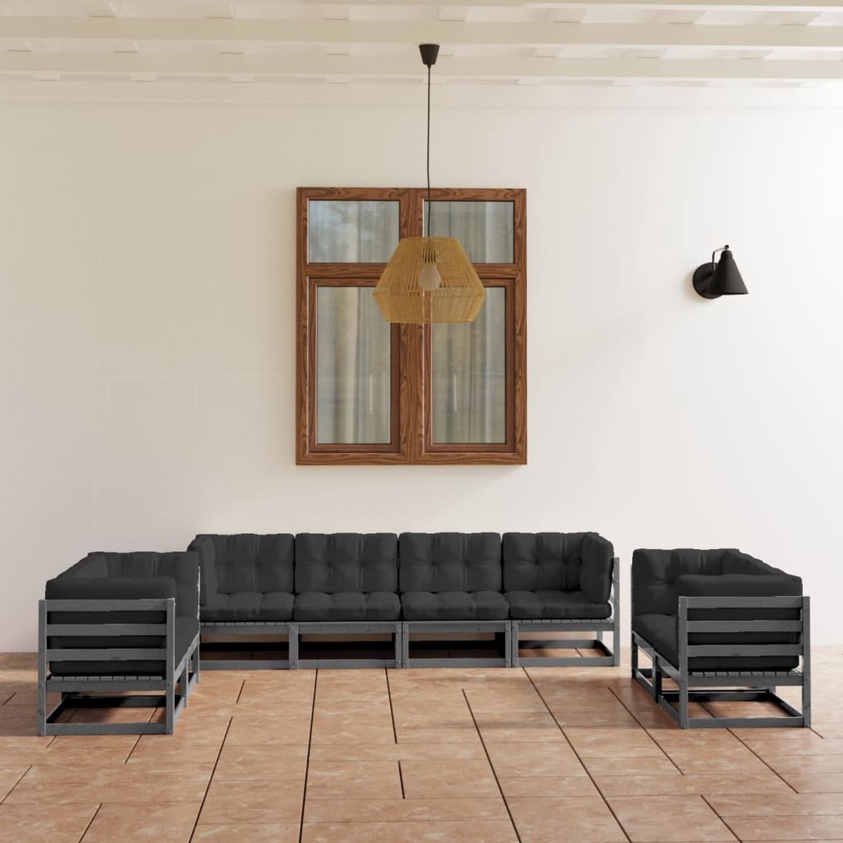 The Living Store 8-delige Loungeset met kussens massief grenenhout - Loungeset - Tuinset - Houten Lounge - Buitentijd - Relaxen