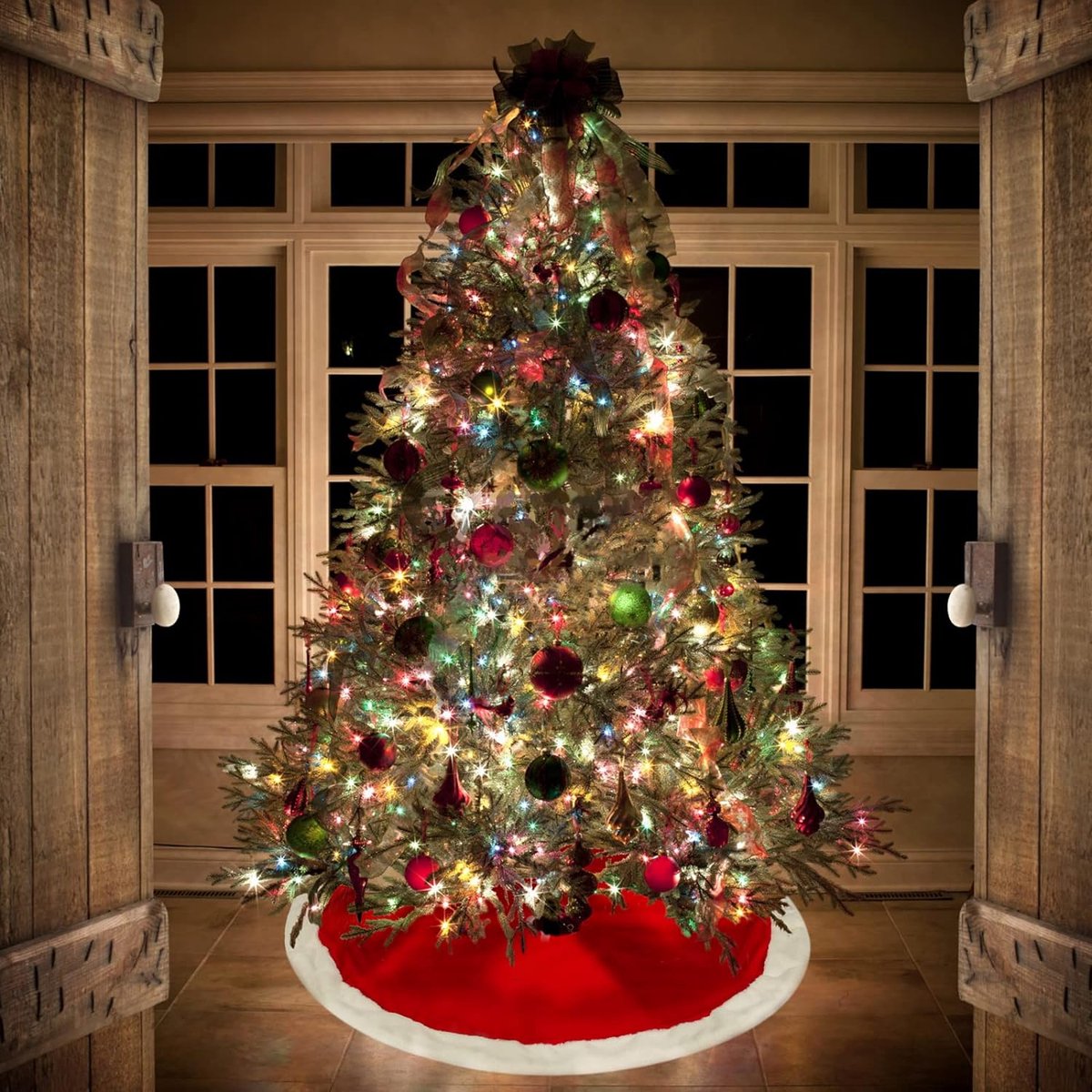 Kerstboomrok/kerstboom kleed velvet rood van stof 120 cm