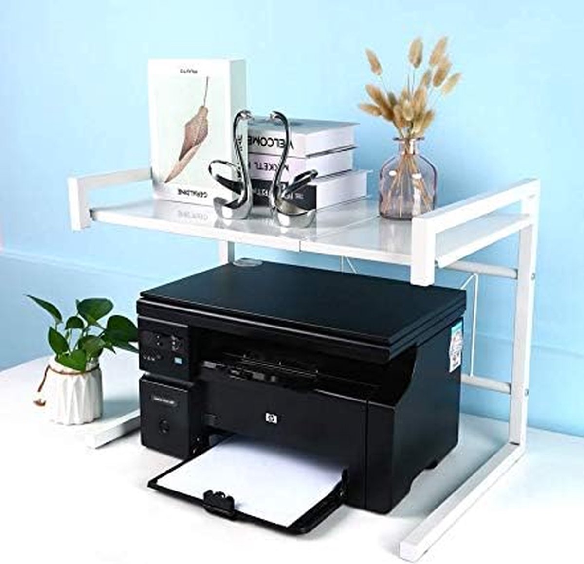 Printerhouder, standaard, printerstandaard, houder van metaal, organizer, bureaurek voor printers, ideaal voor kantoor en thuis, in de breedte uittrekbaar (modern)