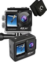 Akamduman® Action Camera 4K 24mp 60 fps - + batterie supplémentaire - Caméra Action - Gopro - Caméra Vlog - Dashcam - Caméra Wifi - Caméra sous-marine - Carte SD et Accessoires de vêtements pour bébé inclus