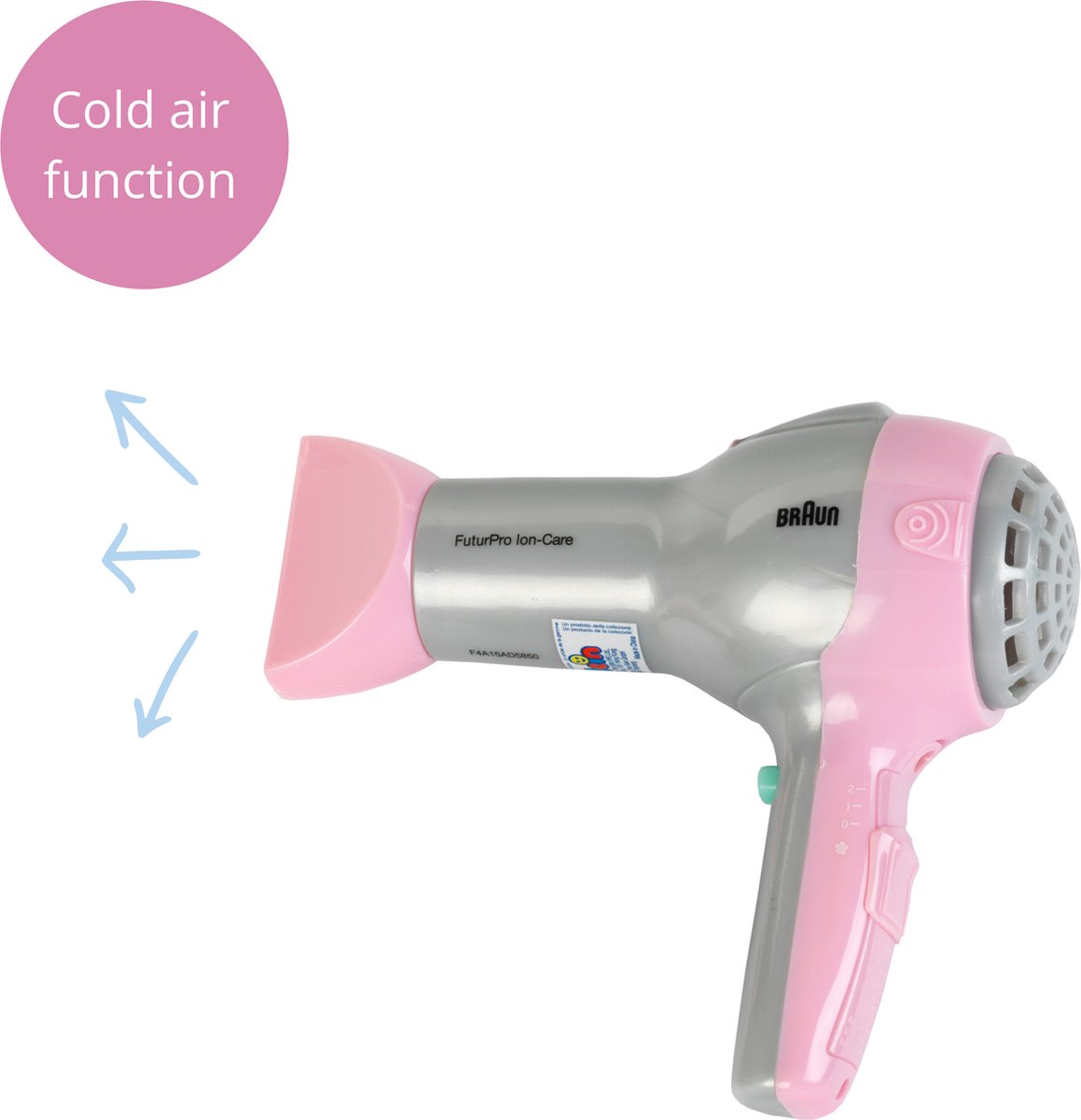Klein Toys Braun haardroger met diffuser en borstel - incl. ventilator met koude-lucht-mechanisme - roze grijs — afbeelding 3