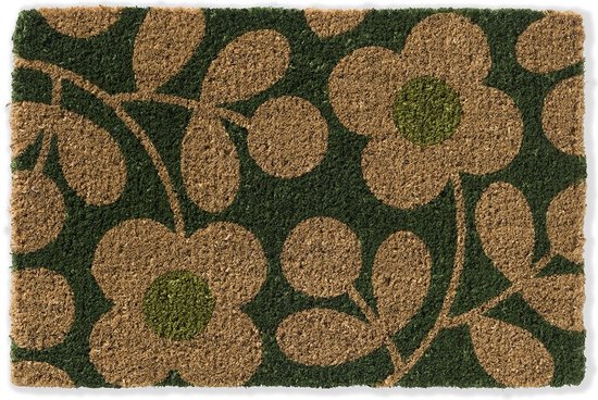 Orla Kiely Stem Sprig Emerald - kokos deurmat met retro print - 40 x 60 cm